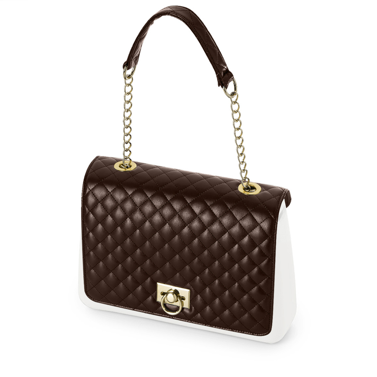 Klapka O bag glam Matelasse effect fabric flap with wrist strap Dark brown oro