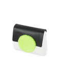 Klapka O bag glam Circle simil pelle nappa cerchio in contrasto ecopelliccia Nero fluo lime