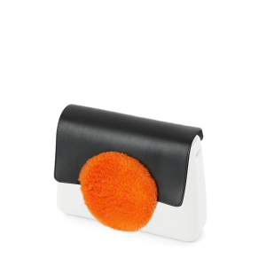 Klapka O bag glam Circle simil pelle nappa cerchio in contrasto ecopelliccia Nero fluo arancione