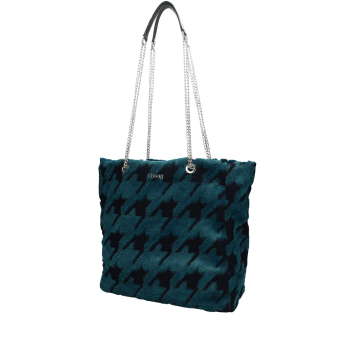 Torebka O bag market ecopelliccia Laseratura pied de poule Blu navy ottanio