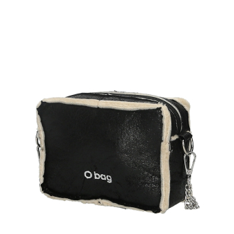 Torebka O bag glam tessuto sintetico effetto montone Nero
