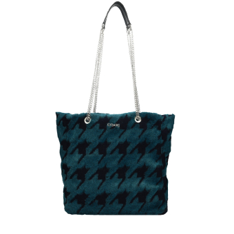 Torebka O bag market ecopelliccia Laseratura pied de poule Blu navy ottanio