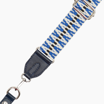 Pasek Naramienny Regolabile 80/119 + Clip Ecopelle Blu Navy Tessuto Disegno Zigzag Nero/Blunavy/Latte