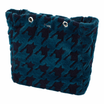 Body O bag market ecopelliccia Laseratura pied de poule Blu navy ottanio