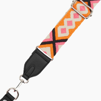 Pasek Naramienny Regolabile 80/119 + Clip Ecopelle Nero Tessuto Disegno Greca Rombo Pink