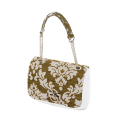 Klapka O bag pocket Con tracolla catena spallaccio largo tessuto damascato ciniglia Avocado