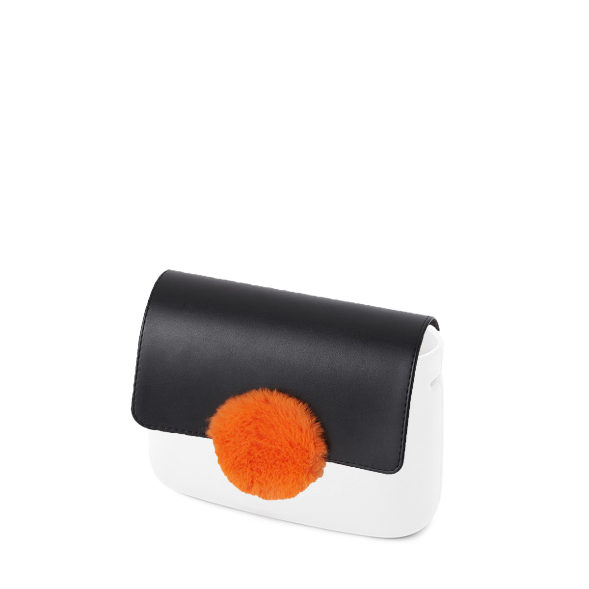 Klapka O bag pocket Simil pelle nappa cerchio in contrasto ecopelliccia Nero fluo arancione