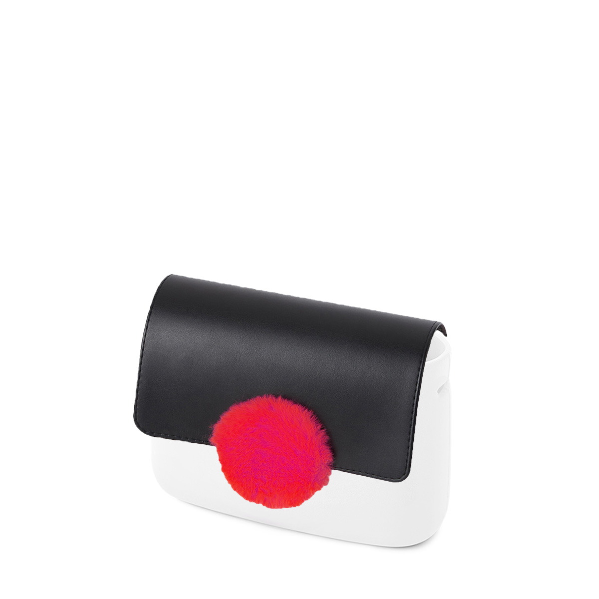 Klapka O bag pocket Simil pelle nappa cerchio in contrasto ecopelliccia Nero fluo fucsia