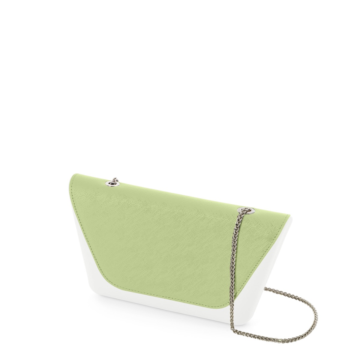 Klapka O bag sheen Saffiano con catena Celery green