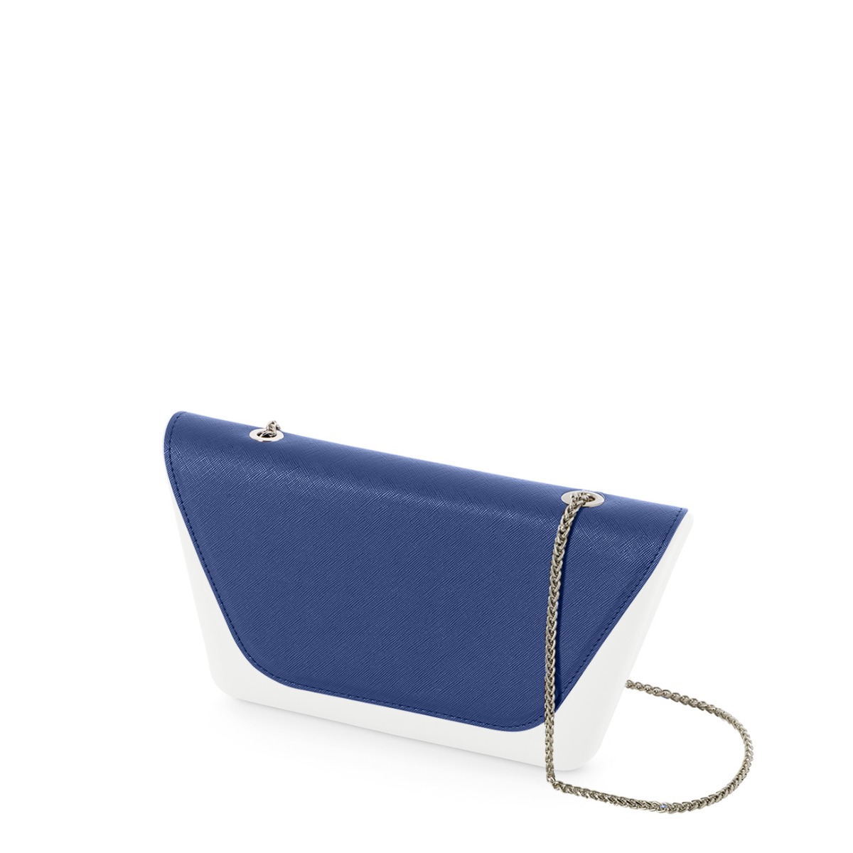 Klapka O bag sheen Saffiano con catena Cobalto