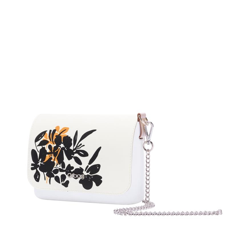 Klapka O bag pocket Stampa fiore dipinto a mano ecopelle Latte