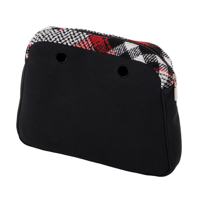 Organizer O bag reverse Tartan wool Bianco rosso nero