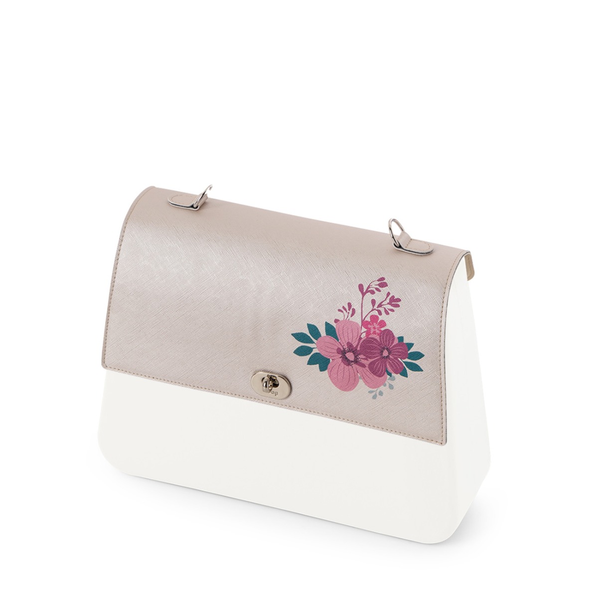 Klapka O bag queen Simil pelle saffiano Flower Sabbia metal